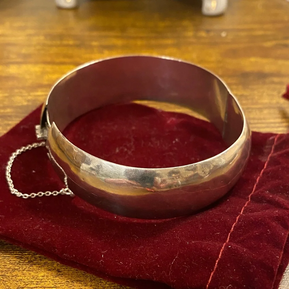Vintage Sterling Silver Wide Bangle - Picture 1 of 7